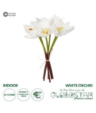 GloboStar® Artificial Garden WHITE ORCHID BOUQUET 21151 Τεχνητό Διακοσμητικό Μπουκέτο Λευκής Ορχιδέας Y26cm
